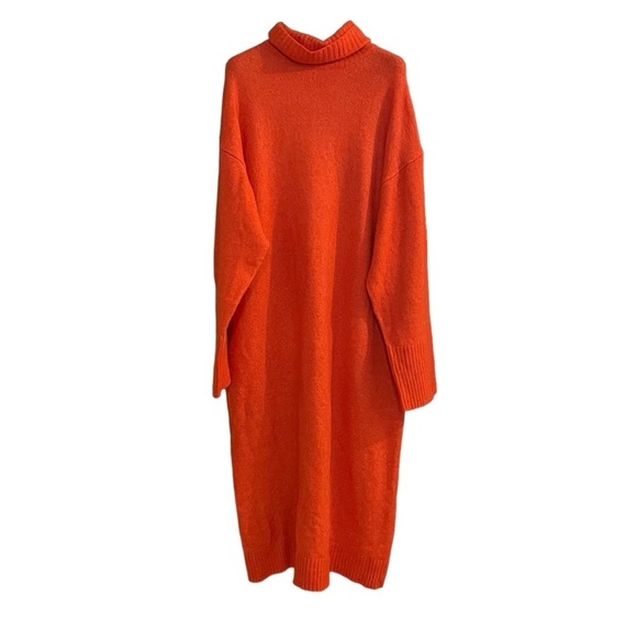 ZARA Oversized Knit Turtleneck Sweater Midi Dress Orange M - Picture 5 of 15